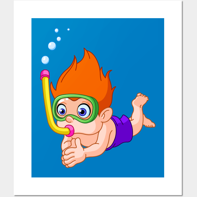 Snorkeling Kid Wall Art by DigiToonsTreasures